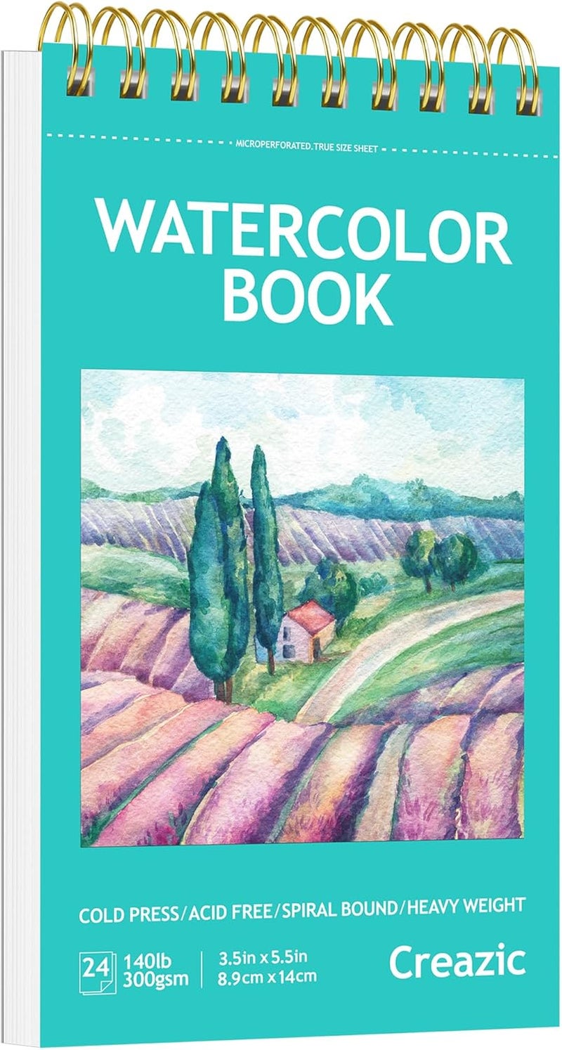 Creazic Small Watercolor Sketchbook, 3.5" x5.5”(140lb/300g), Spiral Bound with Tear Line. Artist Water Color Paper, Portable Travel Notebook for Watercolor or Quick Sketch - Ideal for Kids & Adults - Image 1